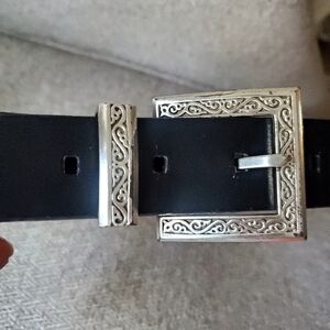 Geoffrey Beene Vintage Leather Black Belt Silver Square Buckle Small